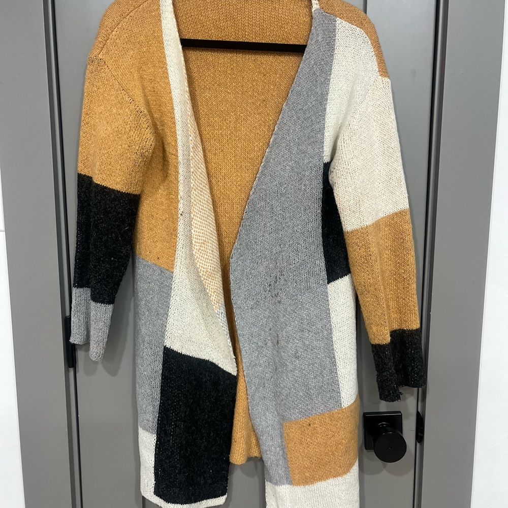 Colorblock Open Front Cardigan Sweater